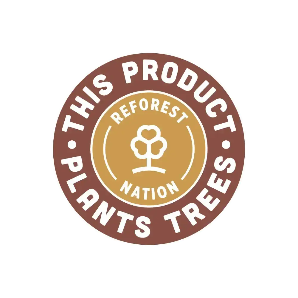 Round Reforest Nation badge reading This Product Plants Trees