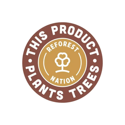 Round Reforest Nation badge reading This Product Plants Trees